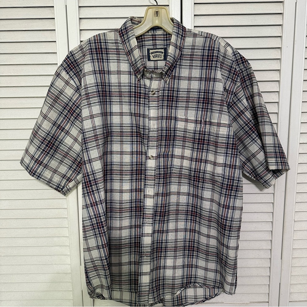 Virus Classic White Plaid Short-Sleeve Button-Up Shirt